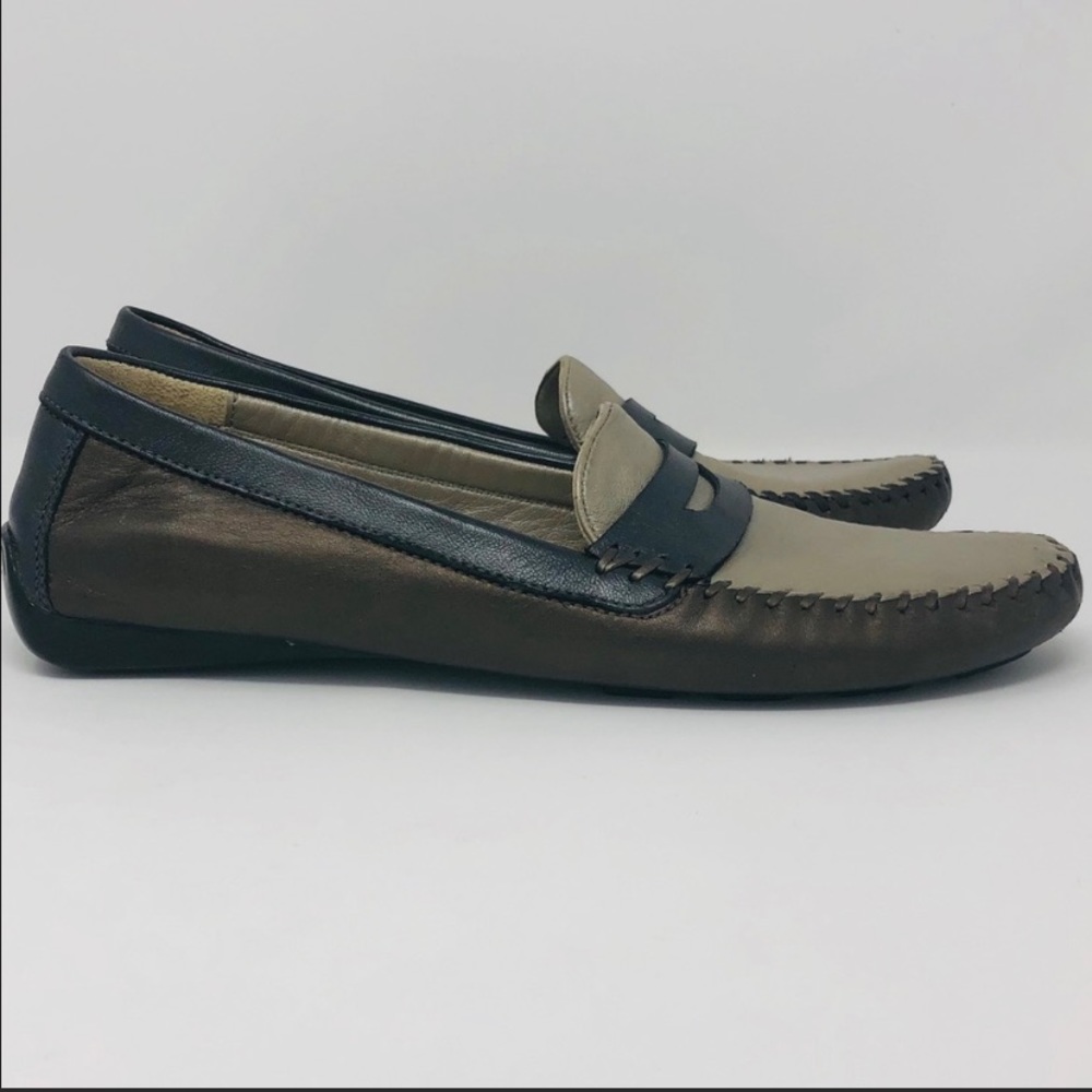ROBERT ZUR Metallic Leather Driving Loafers